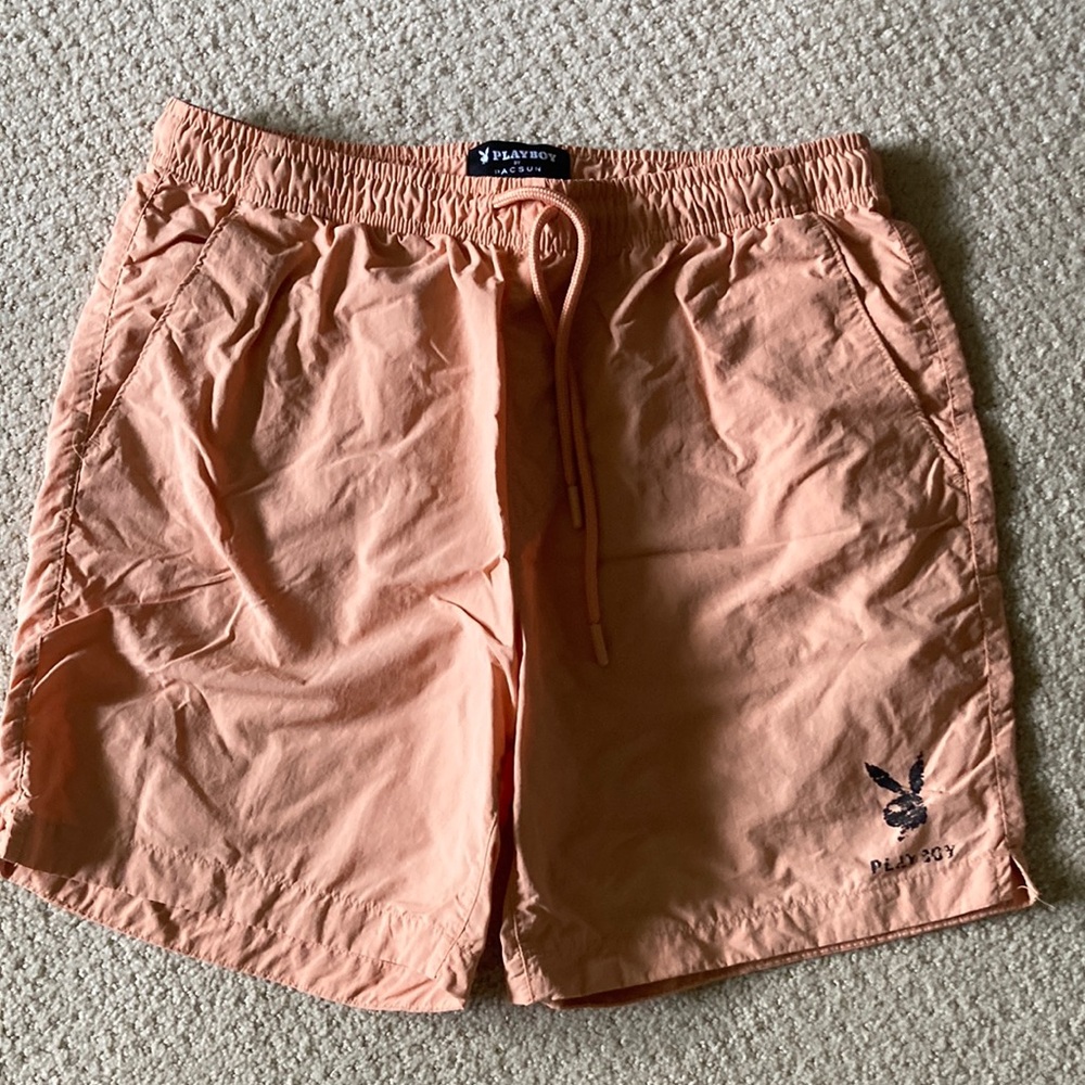 Men’s Playboy Peach Swim Trunks with Drawstring Size M
